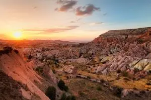 A view of Cappadocia Red valley in the sunset time