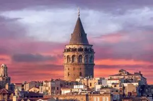 Galata tower view in the sunset in Istanbul.