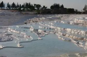 Pamukkale Thermal Pools view in the sunset