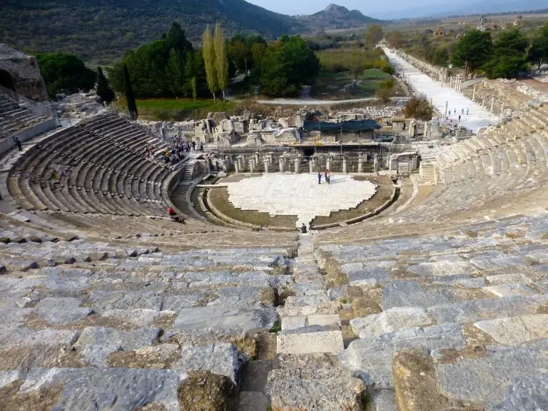 A view from Ephesus Great Theatre to the stage and behind you can also view Harbour street